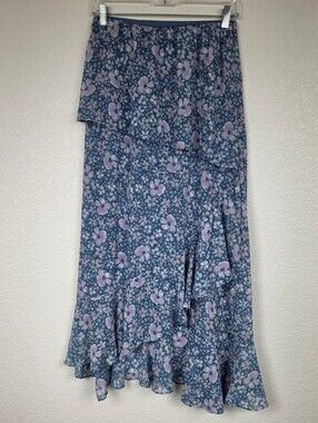 Free People Blue Floral Boho Layered Skirt